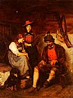 Franz Von Defregger Der Zitherspieler Auf Der Alm, Dem Zwei Madchen Zuhoren painting